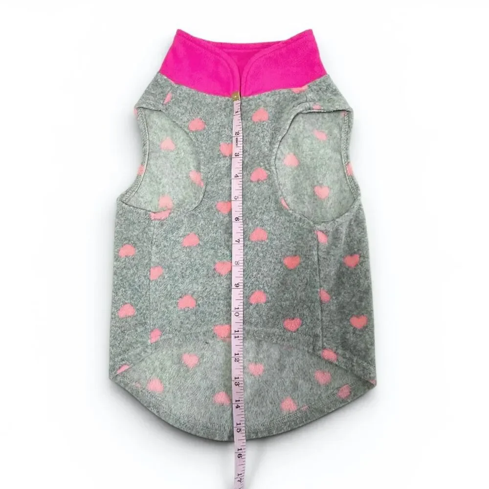 Fleece Dog Top Shirt Sweater Gray Pink Hearts Sz S